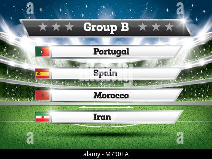 Football Championship Group B. Vector Illustration. Soccer World Tournament. Draw Result. Stock Vector