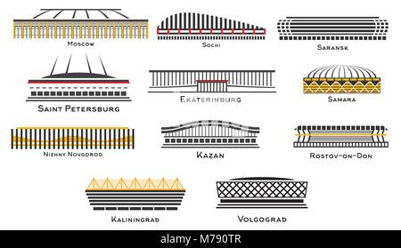 Football Stadium Set on White Background. Vector Illustration. Russia 2018. Stock Vector