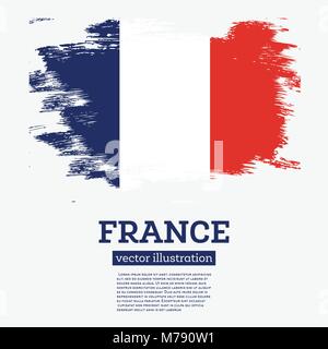 France Flag with Brush Strokes. Vector Illustration. Stock Vector