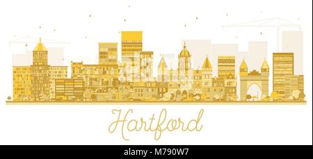 Hartford Connecticut USA City Skyline Golden Silhouette. Vector Illustration. Simple Flat Concept for Tourism Presentation, Banner, Placard Stock Vector