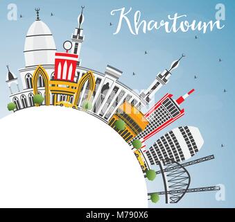 Khartoum Skyline with Gray Buildings, Blue Sky and Copy Space. Vector Illustration. Business Travel and Tourism Concept with Historic Architecture. Stock Vector