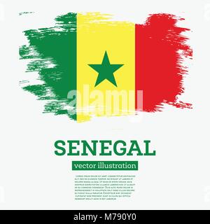 Senegal Flag with Brush Strokes. Vector Illustration. Stock Vector
