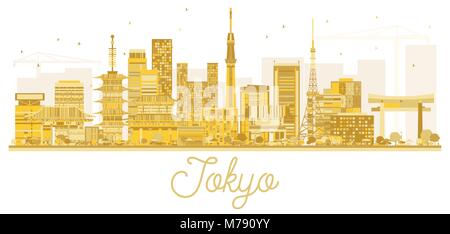 Tokyo Japan City Skyline Golden Silhouette. Vector Illustration. Simple Flat Concept for Tourism Presentation, Banner, Placard or Web Site. Tokyo City Stock Vector