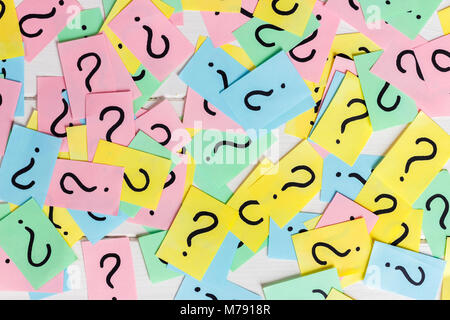 colorful paper notes with question marks. Closeup. Stock Photo