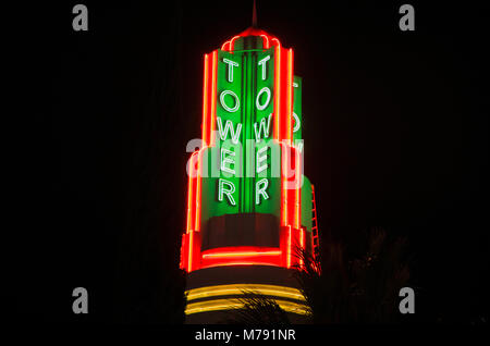 The Tower sign in Sacramento is a famous landmark. Stock Photo