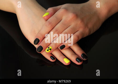 Download Beautiful Black And Yellow Manicure With Shellac Varnish In The Form Stock Photo Alamy PSD Mockup Templates