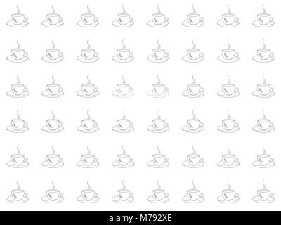 Seamless pattern with black silhouettes of cups of coffee on white background Stock Photo