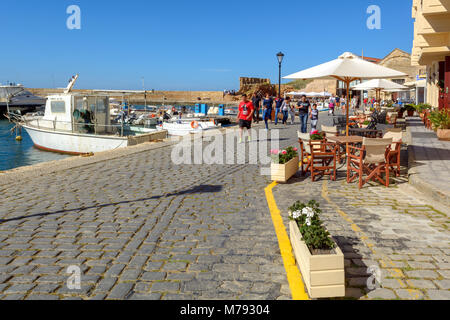 CHANIA, CRETE - 1 May, 2015: Seaside promenade in port of Chania. Greece Stock Photo
