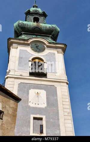 Bell tower of Old Castle in Banska Stiavnica, Slovakia. UNESCO World Heritage Site. Stock Photo