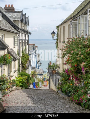 The unspoilt village of Clovelly in Devon, built on a hillside down to the sea, popular with tourists Stock Photo