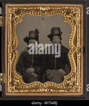 This historical photograph features two unidentified Union soldiers ...