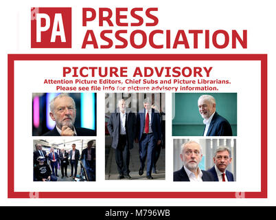 PICTURE ADVISORY ATTENTION PICTURE EDITORS, CHIEF SUBS AND PICTURE LIBRARIANS. THIS SET OF PICTURES TRANSMITTED ON THE PA WIRE EARLIER TODAY SLUGGED POLITICS LABOUR HAVE BEEN RETRANSMITTED CORRECTING LOCATION TO ABERTAY UNIVERSITY. CORRECT CAPTION BELOW Labour leader Jeremy Corbyn with Scottish Labour leader Richard Leonard, during a visit to Abertay University in Dundee before he addresses delegates at the Scottish Labour Party Conference in the city's Caird Hall. Stock Photo