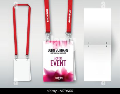 Design of double hole lanyard. Example with double program card. Access ID for congresses, events, fairs, exhibitions. Vector illustration of lanyard. Stock Vector