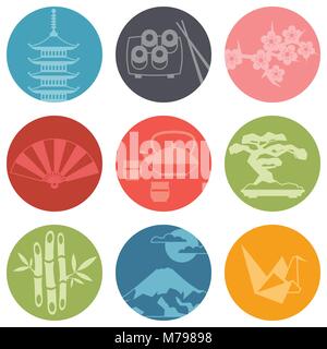 Japan icons and symbols set.  Stock Vector