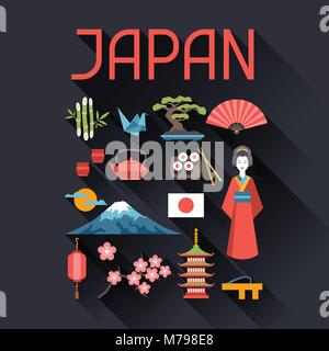Japan icons and symbols set. Stock Vector