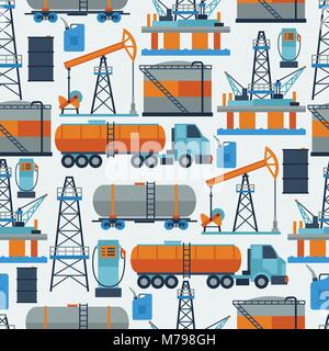 Industrial seamless pattern with oil and petrol icons. Stock Vector