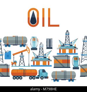 Industrial seamless pattern with oil and petrol icons. Stock Vector