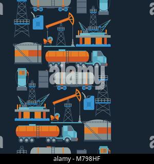 Industrial seamless pattern with oil and petrol icons. Stock Vector