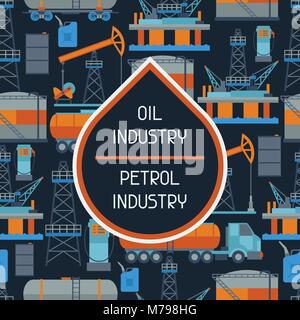 Industrial seamless pattern with oil and petrol icons. Stock Vector