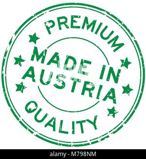 Grunge green premium quality made in Austria round rubber seal stamp on white background Stock Vector