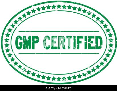 Grunge green GMP certified oval rubber seal stamp on white background Stock Vector