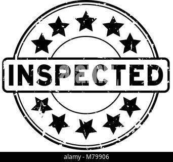 Grunge black inspected with star icon round rubber seal stamp on white background Stock Vector