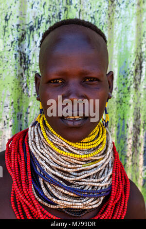 A Portrait Of A Karo Tribeswoman, Dimeka, Omo Valley, Ethiopia Stock Photo
