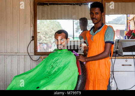 A Barber’s Shop In The Town Of Jinka, Omo Valley, Ethiopia Stock Photo