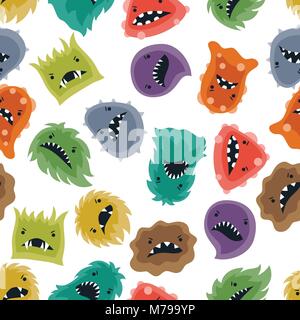Seamless pattern with little angry viruses and monsters. Stock Vector