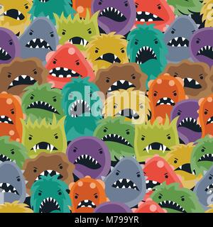 Seamless pattern with little angry viruses and monsters. Stock Vector