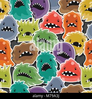 Seamless pattern with little angry viruses and monsters. Stock Vector