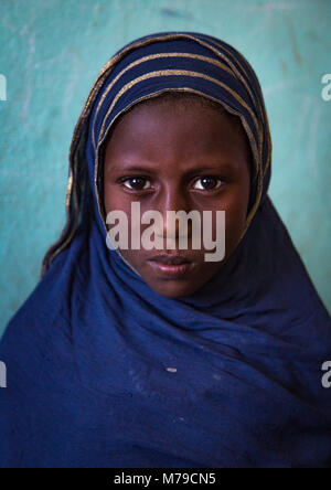 Veiled afar tribe girl at school, Afar region, Semera, Ethiopia Stock Photo