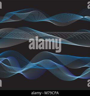 Abstract vector waves on a black background. An example of a background with waves for design and advertising. Stock Vector