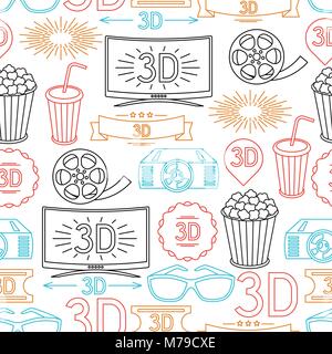 Seamless pattern of movie elements and cinema icons Stock Vector