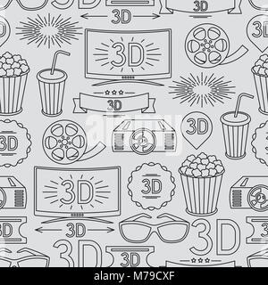 Seamless pattern of movie elements and cinema icons Stock Vector