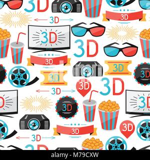 Seamless pattern of film and cinema icons Stock Vector