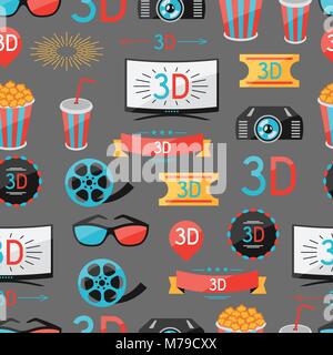 Seamless pattern of film and cinema icons Stock Vector