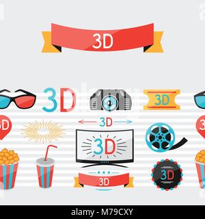Seamless pattern of film and cinema icons Stock Vector