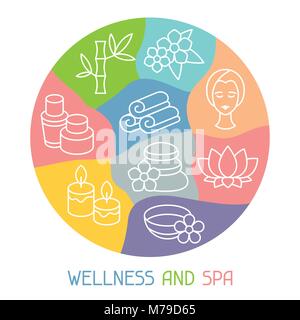 Spa and recreation background with icons in linear style Stock Vector