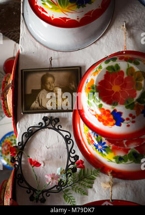 Decoration inside a traditional harari house, Harari region, Harar, Ethiopia Stock Photo