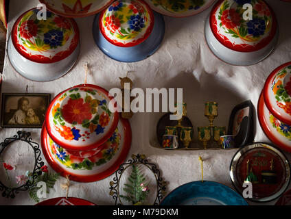 Decoration inside a traditional harari house, Harari region, Harar, Ethiopia Stock Photo