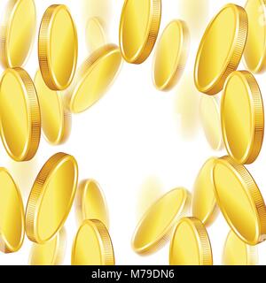 Falling gold shiny coins on white background Stock Vector