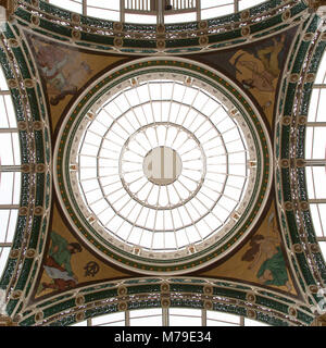 Glass Cupola in the County Arcade shopping gallery in Leeds, UK. The restored Victorian shopping centre is part of the city's Victoria Quarter. Stock Photo