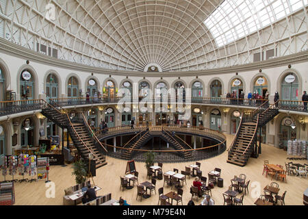 Interior of the Corn Exchange in Leeds, UK. The building was erected so that Victorian merchants could trade corn and now houses boutique stores. Stock Photo