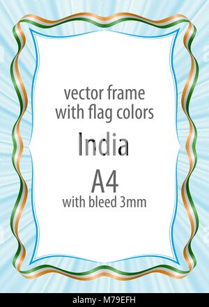 Frame and border of ribbon with the colors of the India flag Stock Vector