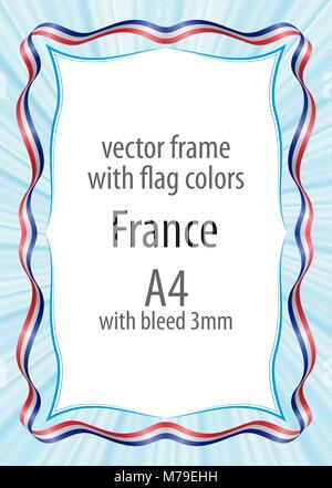 Frame and border of ribbon with the colors of the France flag Stock Vector