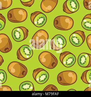 Seamless pattern with stylized fresh ripe kiwi Stock Vector