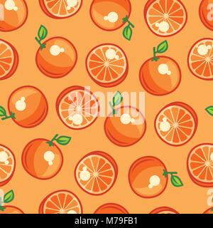 Seamless pattern with stylized fresh ripe oranges Stock Vector