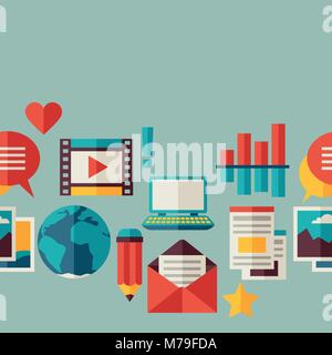 Media and communication seamless pattern with blog icons Stock Vector