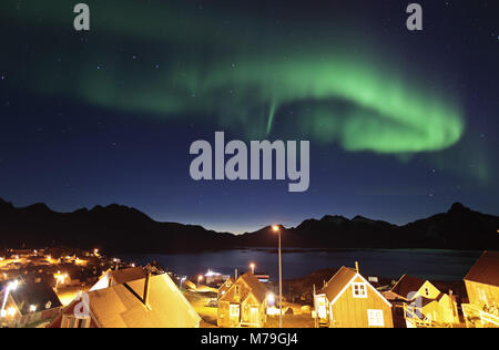 Greenland, East Greenland, area of Ammassalik, Tasiilaq, northern lights, Aurora borealis, Stock Photo